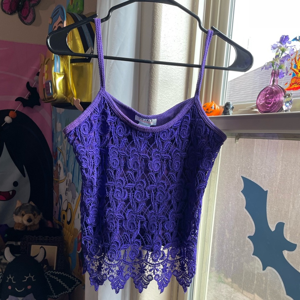 Vintage 90s Vejaiz designs Purple Lace whimsy Camisole Top
